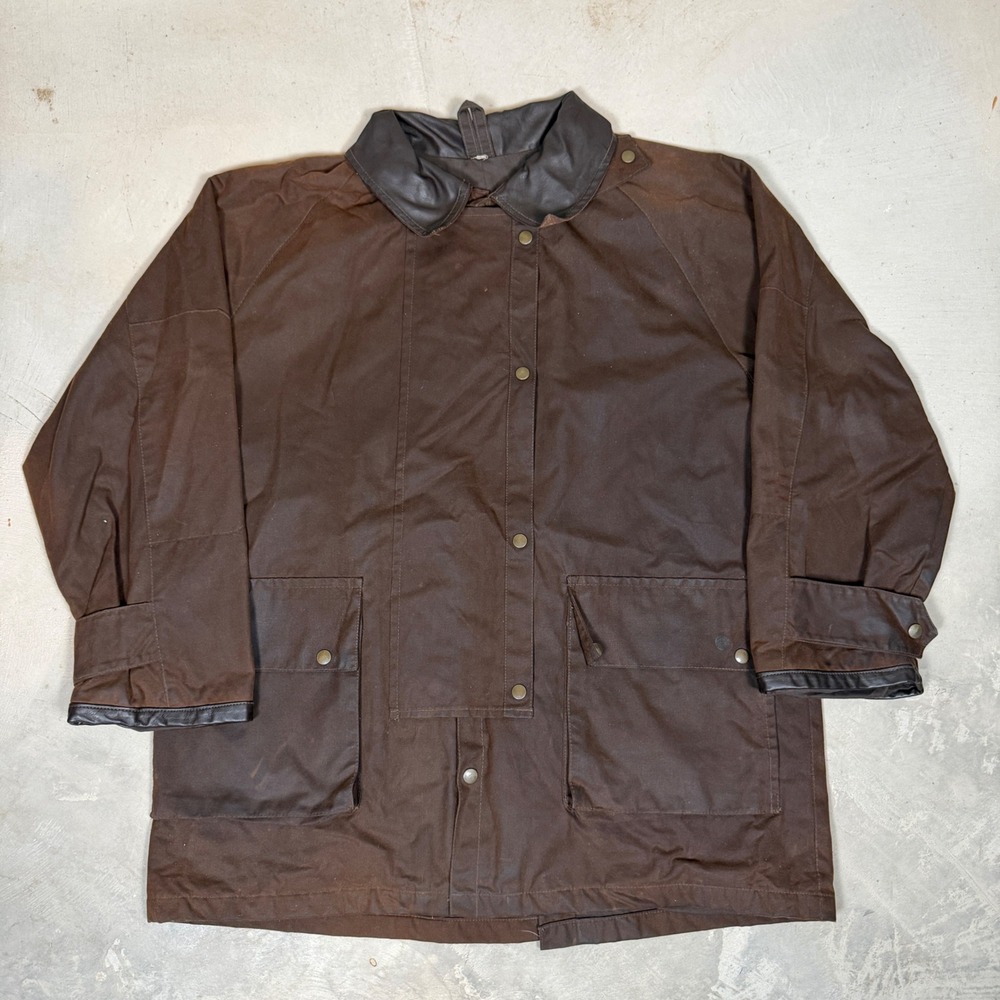 Belstaff Classic Collection Waxed Cotton Field Jacket Brown Leather Trim Mens L